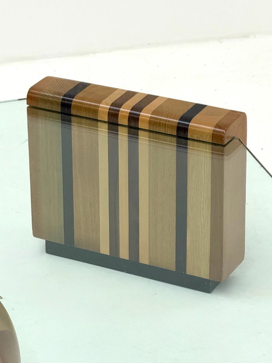 Tavolino da caffè italiano scultoreo con base geometrica in legno – Tavolini da caffè, Glass, Wood (photo 8 of 10)