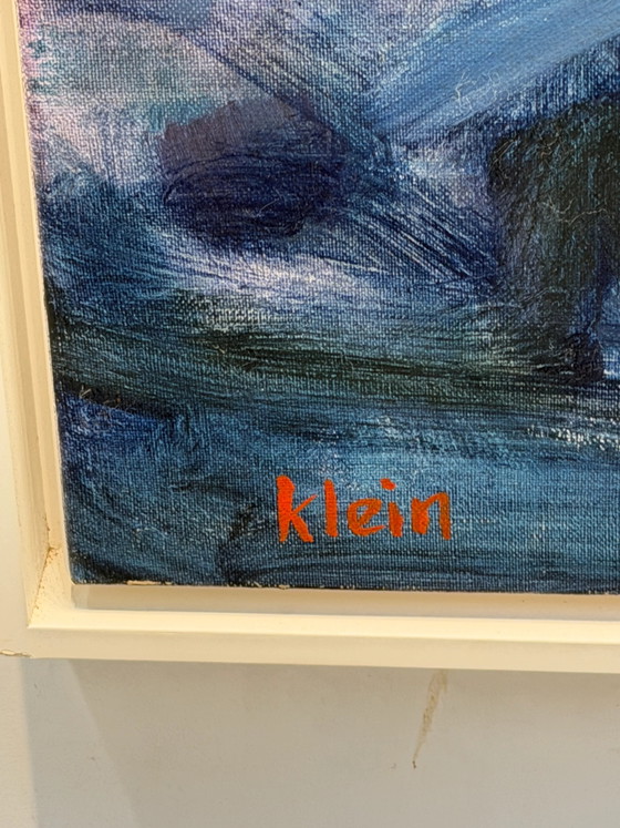 Vintage zeegezichtschilderij van Klein – Maanverlichte oceaan – jaren 1980 – Ingelijst (photo 3 of 5)