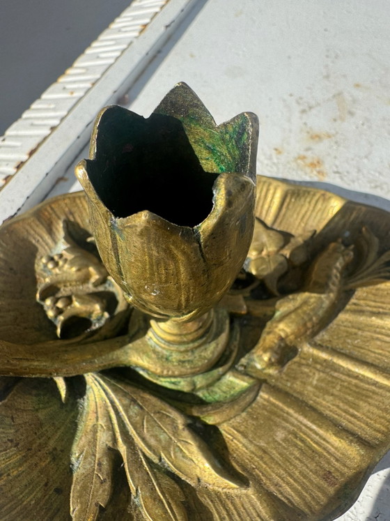 Bougeoir bronze feuille lotus Art Nouveau, Bougeoirs et chandeliers, Doré (photo 13 sur 15)