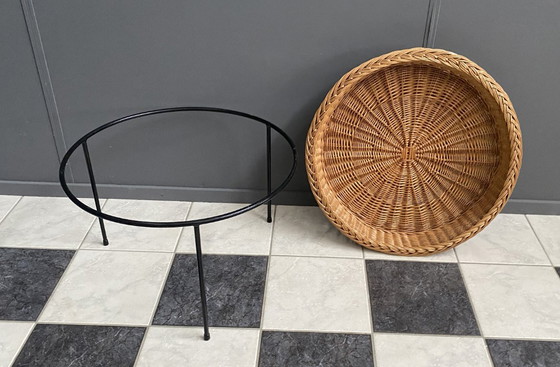 Image 1 of Wicker round magazine basket 1970s