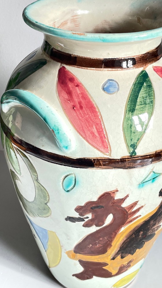 Image 1 of Italian Majolica Vases with Dragon Motif