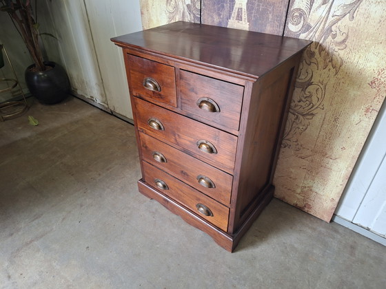 Commode en teck, armoire d'apothicaire, classeur, dimensions 60x40cm et 80cm de hauteur. – Metal, Wood (photo 2 of 6)