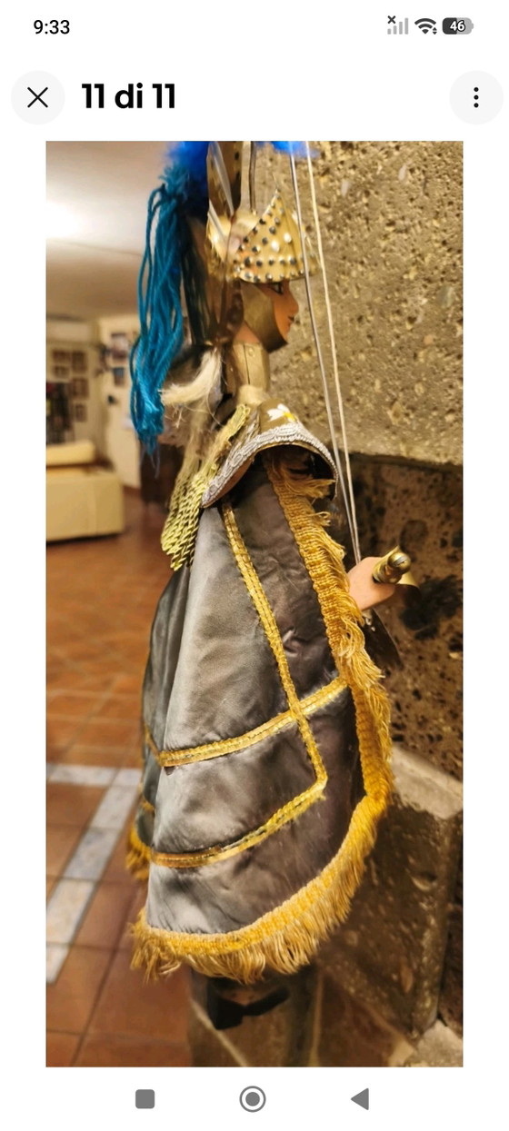 Vintage Pupo Puppet, 60cm, Brass Armor and Handmade Clothes. – Decorative Objects, Metal, Textile (photo 11 of 11)