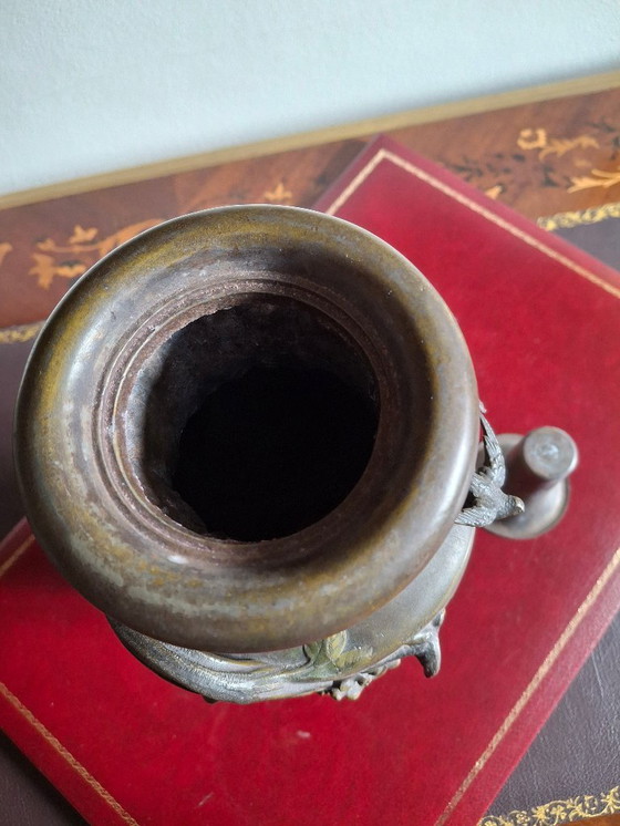 Image 1 of Pair of Art Nouveau spelter vases with triple patina, signed Louis and François Moreau