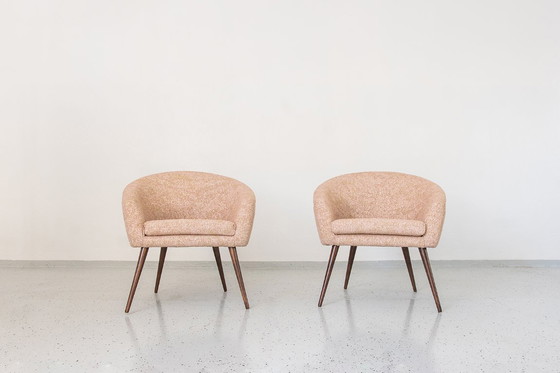 Image 1 of Fauteuils Coquille Rose Vintage « Fabian », Lubuskie Fabryki Mebli, Pologne, 1970, Set de 2
