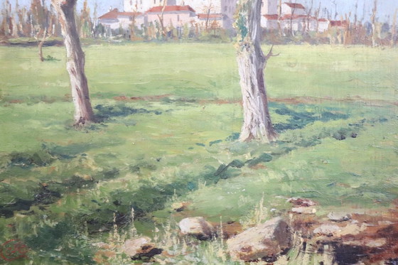 Image 1 of Set of 2 Countryside Landscapes, Oil on Board, Italy Early 20th Century