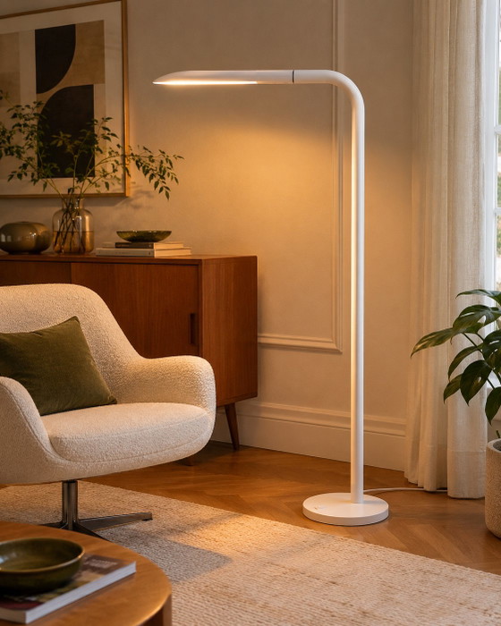 Vintage 1980s Tubular Floor Lamp – White Postmodern Design – West Germany – May & Christe, Floor lights, Metal (photo 2 of 8)