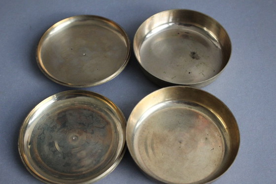 Image 1 of 2 piccole lattine vintage in ottone con coperchio, decorate con pittura cloisonné in smalto