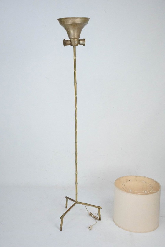 Image 1 of Mid-Century Italian Solid Brass Faux Bamboo Floor Lamp, 1960s
