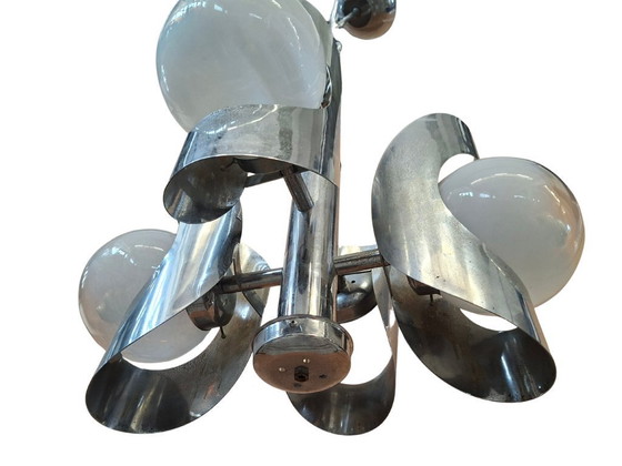 Image 1 of Iconic 1970s Vintage Chandelier – Space Age Design in Chrome Iron