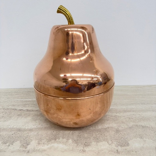 Secchiello per il ghiaccio vintage Raymor a forma di pera, in rame, per champagne e vino, Italia, anni '70.
