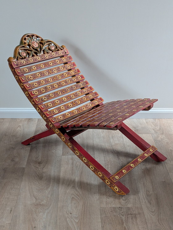 Image 1 of Poltrona pieghevole vintage dipinta a mano – Sud asiatico/pakistano – metà del XX secolo