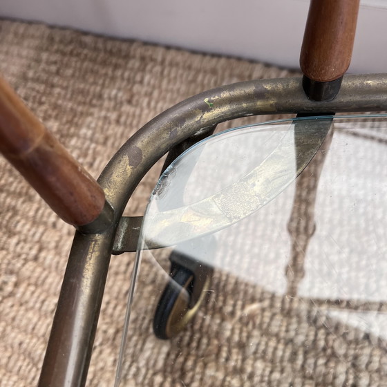 Image 1 of Faux Bamboo brass bar cart trolley serving trolley vintage