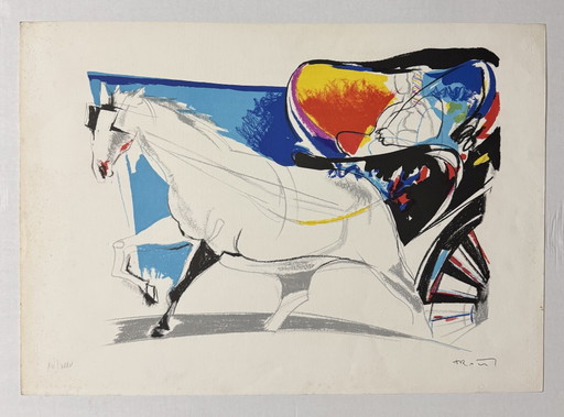 Sandro Trotti Silkscreen Print, 50x70cm, Trotting, Modern Art – lithos zeefdrukken, Paper
