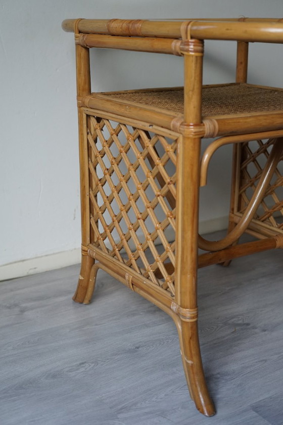 Vintage Rattan Side Table 70s/80s | Glass Top, Bamboo, Beige (photo 6 of 6)