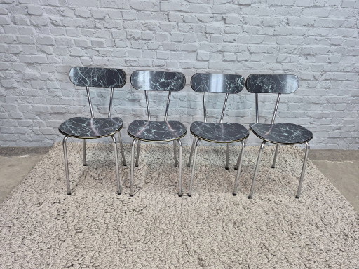 Set of 4 Vintage Design Kitchen Chairs by Brabantia, Black Marble-Effect Formica with Gold Accent, The (photo 2 of 8)
