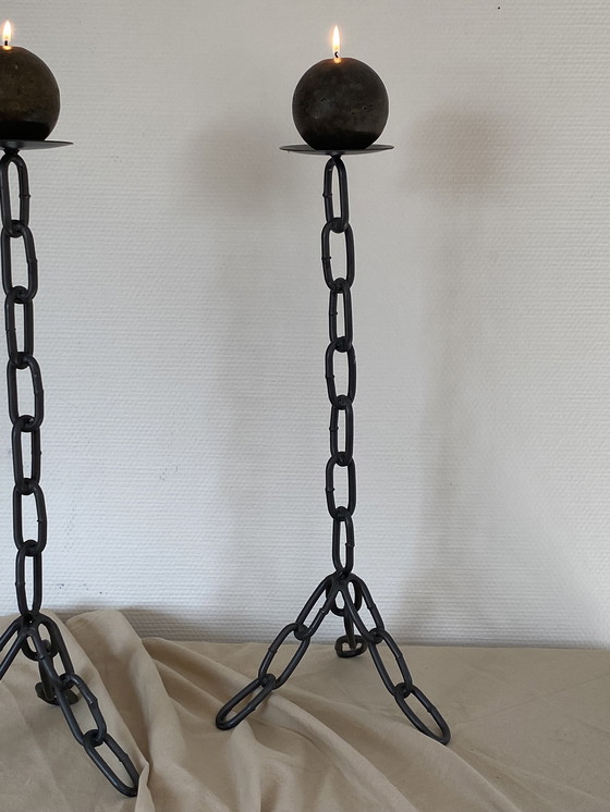 Image 1 of Bougeoirs Vintage en Fonte à Maillons de Chaînes