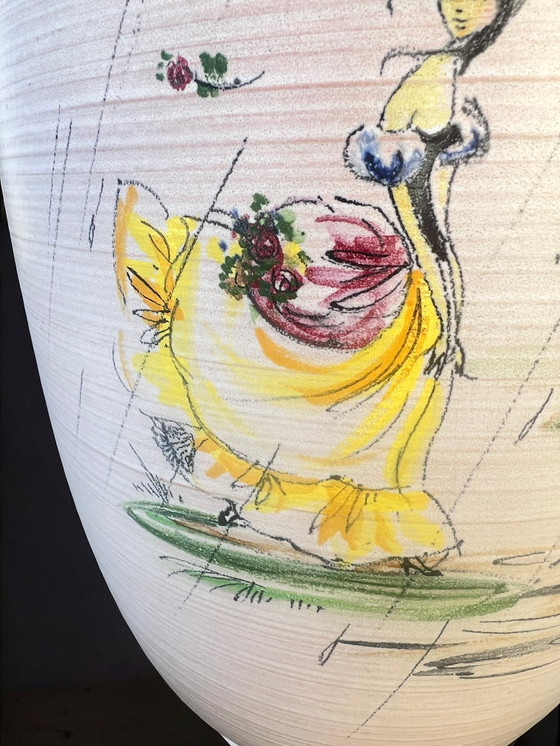 Image 1 of Fritz Van Daalen - Large floor vase, hand-painted in light pink with Japanese lady motif