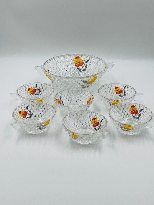 Vintage pansy glass fruit salad serving set