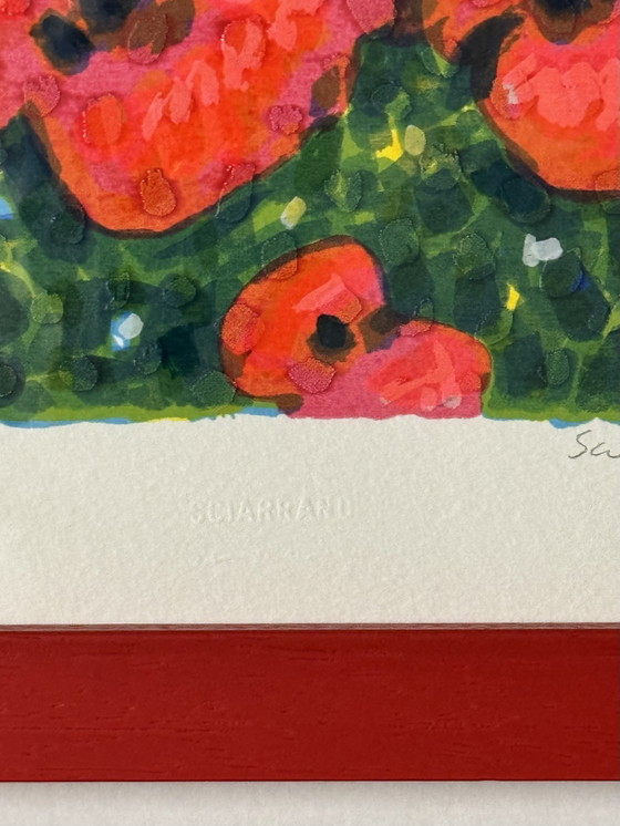 Mimmo Sciarrano zeefdruk, 25x70cm, Zonnebloemen in Positano, ingelijst – Litho's & Zeefdrukken, Paper, Wood (photo 5 of 7)