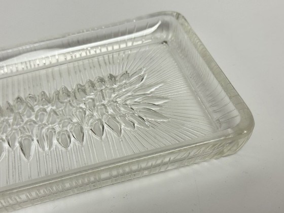 Image 1 of Vintage Art Deco Belgian Transparent  Glass Rectangle Cake Plate with Elegant Drop Pattern, Belgium 1960s.