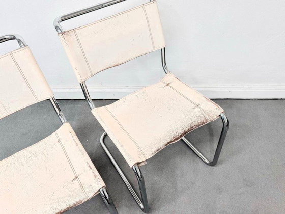 1/4 Mart Stam Thonet S33 Cantilever Chair White Leather Patina – Dining chairs, Metal, Vintage (photo 8 of 12)