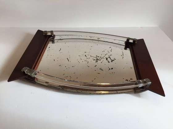 Image 1 of Specchio Art Déco e vassoio in legno Francia