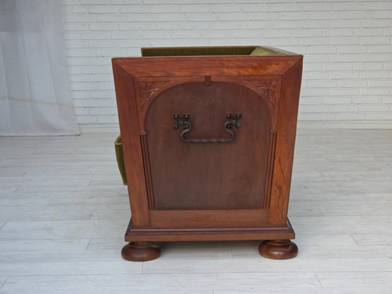 Image 1 of 1950s, Danish 2-seater sofa, original green furniture velour, oak wood.