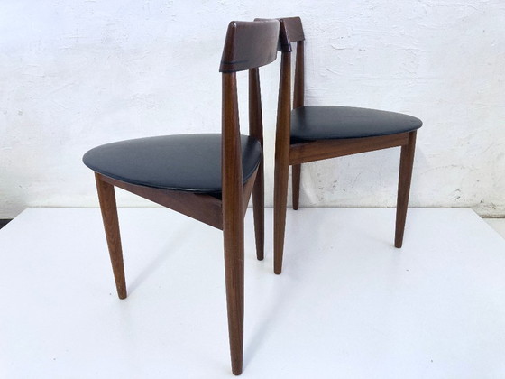 Image 1 of 2 Roundette side chairs in teak and faux leather by Hans Olsen for Frem Rojle