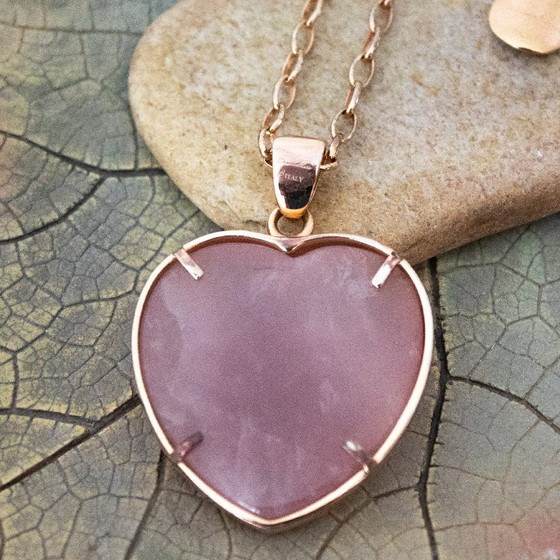 Image 1 of Collier Bronzallure Milano plaqué or 18 carats, cœur en quartz rose