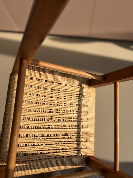 Vintage Deens Design Barkruk / Plantenstandaard – Jaren 60/70 (Papercord) – Barkrukken, Wood, Wicker (photo 4 of 10)