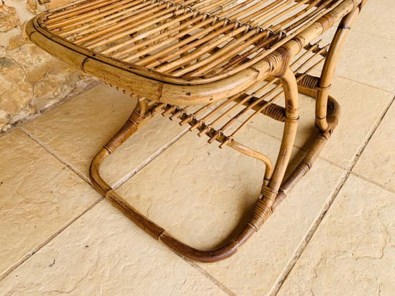Image 1 of Tavolino da caffè in bambù e rattan con portariviste, stile metà secolo, di Tito Agnoli, circa anni '60.