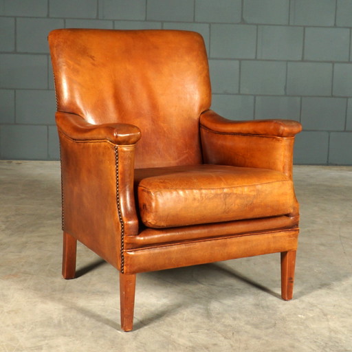 Fauteuil Vintage en cuir de mouton - Brun cognac - Bendic International