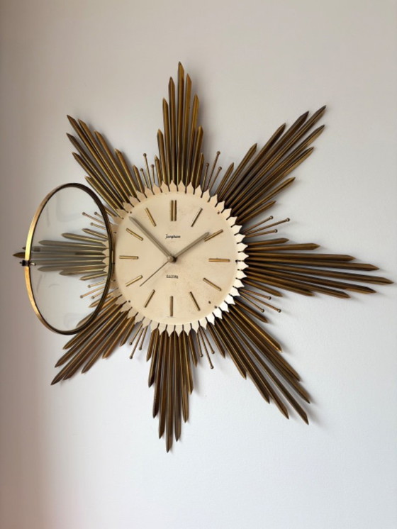 Image 1 of Beautiful Junghans starburst or sunburst vintage wall clock 50s 60s