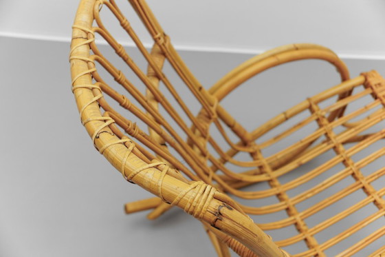 Image 1 of Sedia a dondolo in rattan e bambù, stile Mid-Century Modern, anni '60