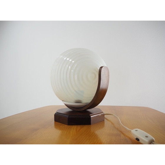 Image 1 of Vintage round table lamp in wood and glass, Czechoslovakia 1970