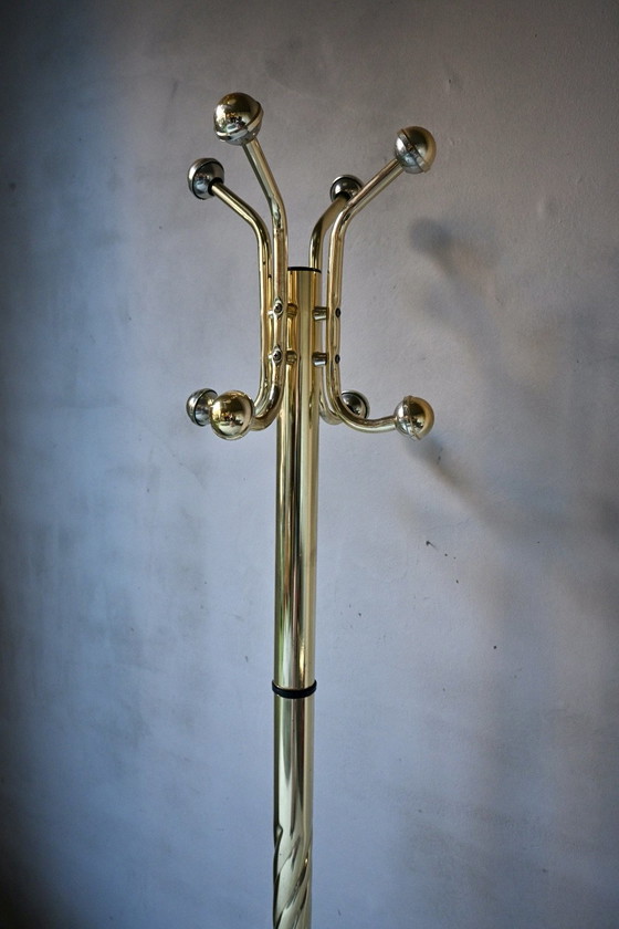 Vintage Hollywood Regency Coat rack Brass and Marble '70, Metal, Stone, Gold (photo 8 of 10)