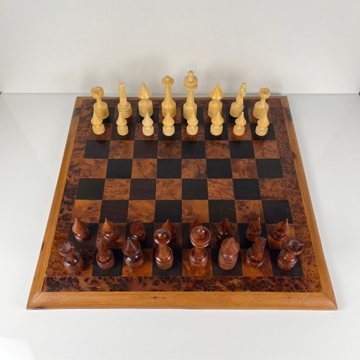 Large Vintage Handcrafted Solid Wood Chessboard 46cm