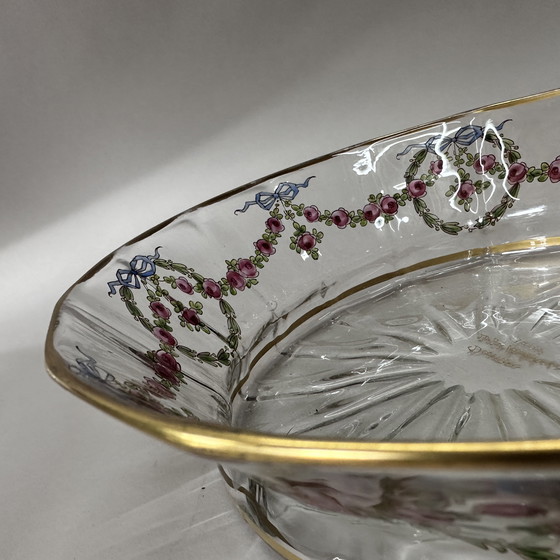 Image 1 of Antique French hand-painted glass bowl “Damon Paris” – ca. 1900 – gilded