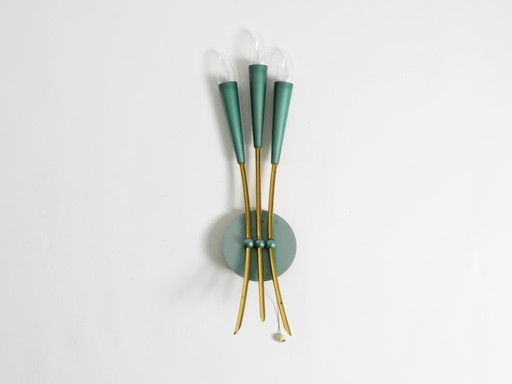 Beautiful Large Mid Century Modern 3-Light Cone Wall Lamp Made of Brass