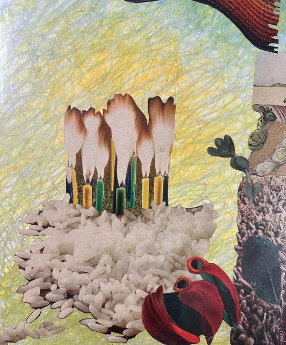Image 1 of Very large surrealist collage painting by Alain Gaudet, 1979