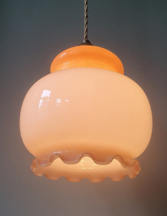 Vintage Glass Pendant Lamp - Flower Calyx design from France, Metal, Gold (photo 6 of 18)