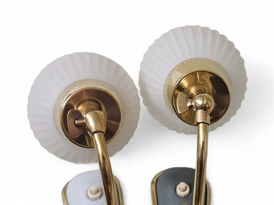 Pair of very rare bedside lamps / table lamps, Mid-Century – Metal, Brass (photo 4 of 9)