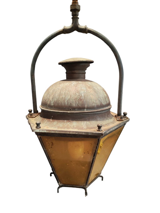 Antique Claude Lefebvre Copper Street Lantern & Wall Bracket