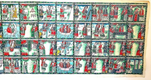 Oil painting on canvas 40 scenes Solomon & Sheba 183.5 cm x 78 cm 1930s