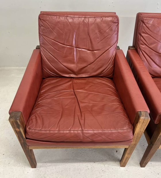 Image 1 of Vintage Danish Lounge Chairs In Rosewood And Leather. 1960S.