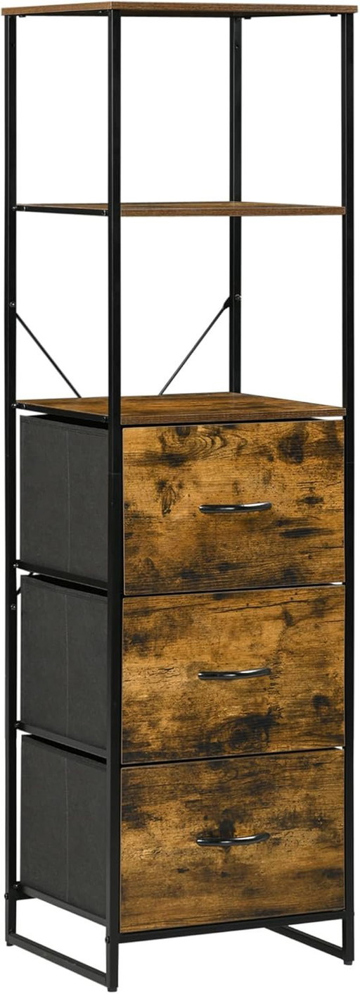 HOMCOM Bibliothèque Étagère Verticale de Rangement avec 3 tiroirs en Tissu Amovibles - Style Industriel - dim. 44L x 40l x 155H 