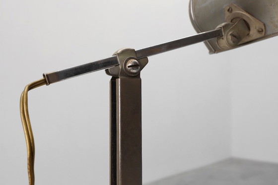 Image 1 of Art-déco-Schreibtischlampe aus Metall und Travertin im Industriestil, Belgien, 1930er Jahre