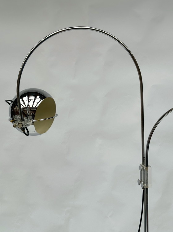 Image 1 of Vintage Gepo Amsterdam Chrome Eyeball lamp uit de jaren 70 - Dubbele boog, Space Age-stijl