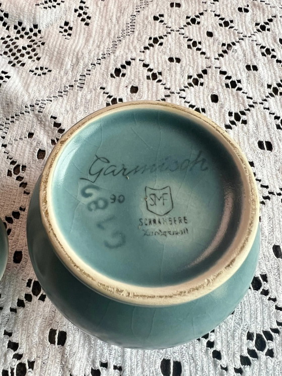 Vintage Sugar Bowl, 8 Large Dinner Plates, SMF Schramberg Garmisch, Majolica, Hand-painted, Kiln-fired 1970 (photo 5 of 9)